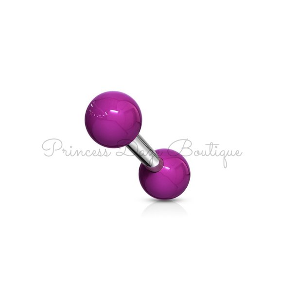 Purple Double Ball‎ Cartilage / Tragus Barbell Earring - Picture 1 of 2